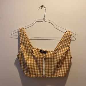 NASTY GAL Yellow/White Checkered Crop Top